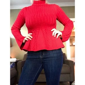 Bebe Red Cable Knit Sweater Flared Size Small